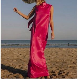 daily drills Silky Maxi Dress with Neck Tie